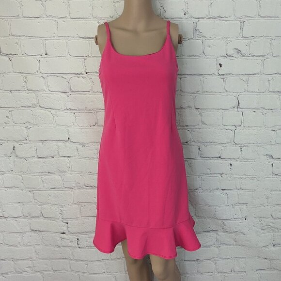 AQUA PINK FLOUNCE HEM SLEEVELESS TEXTURED MINI DRESS L - Picture 3 of 6